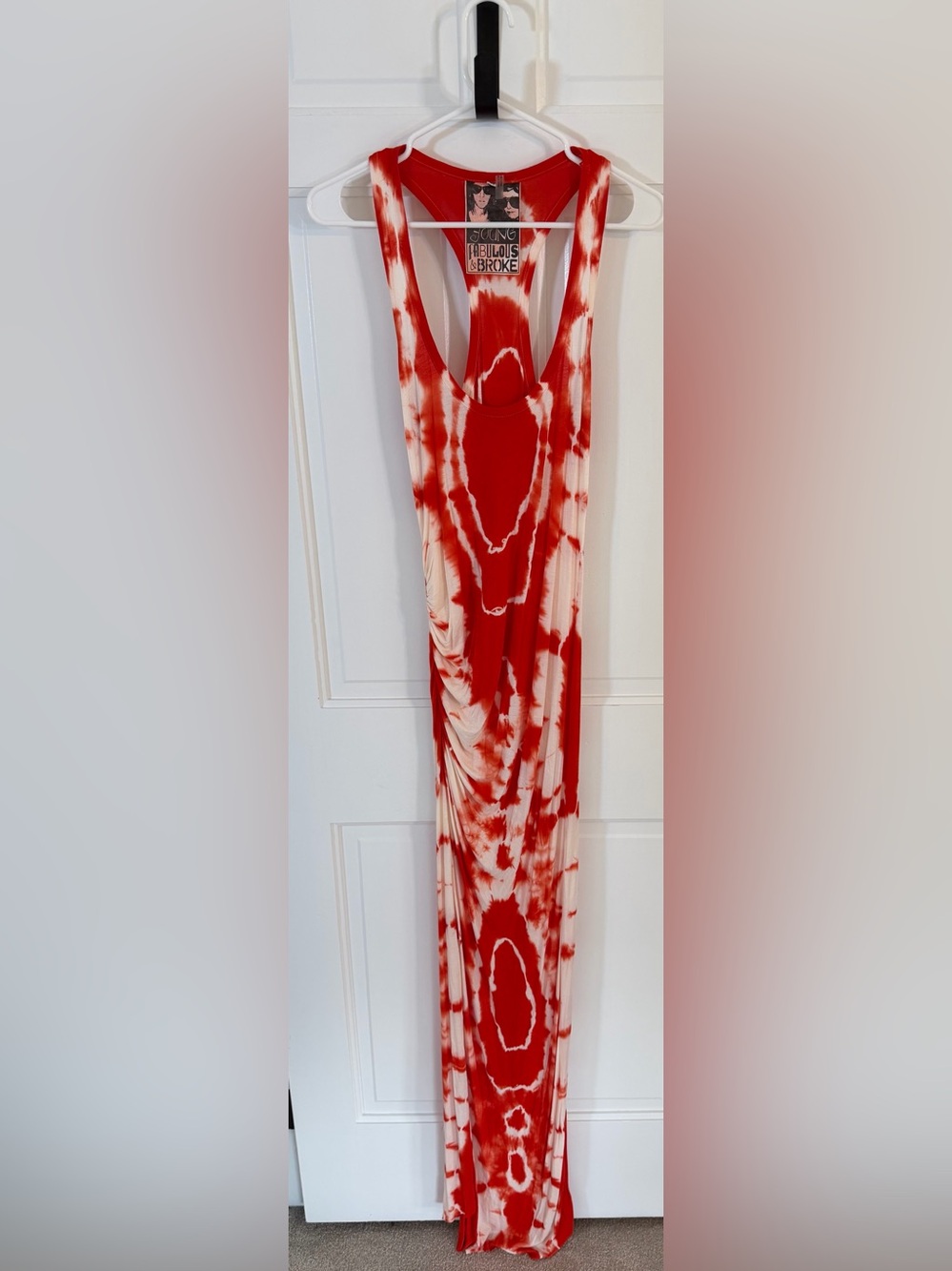 Young Fabulous & Broke Red White Tie Dye Racerback Maxi Dress M